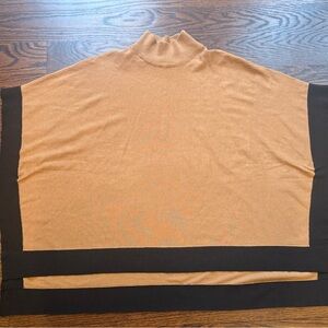 Joan Vass  Camel and Black mock neck poncho Sweater